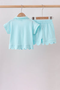 Scalloped zipper shorts set - Light Blue