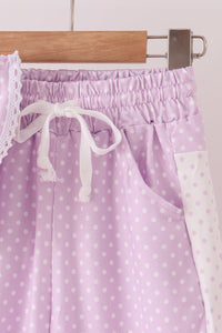 Polka dot pocket ruffle pants set - Lavender
