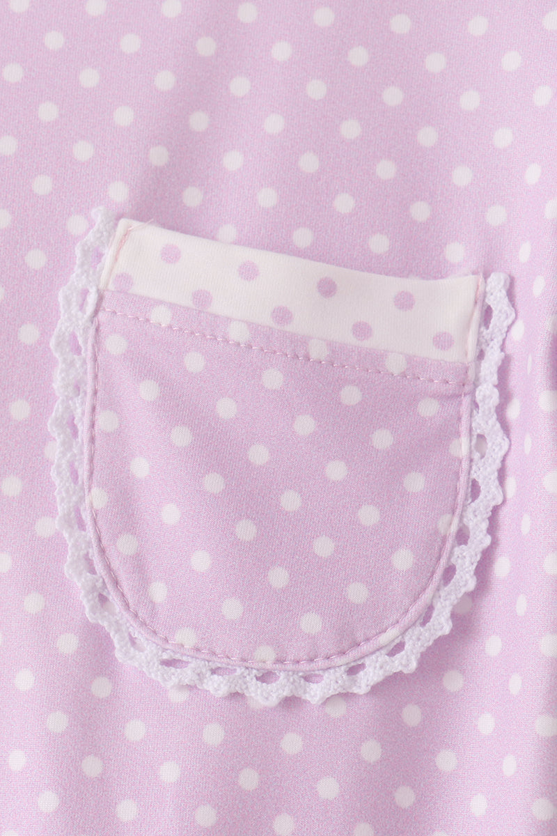 Polka dot pocket ruffle pants set - Lavender
