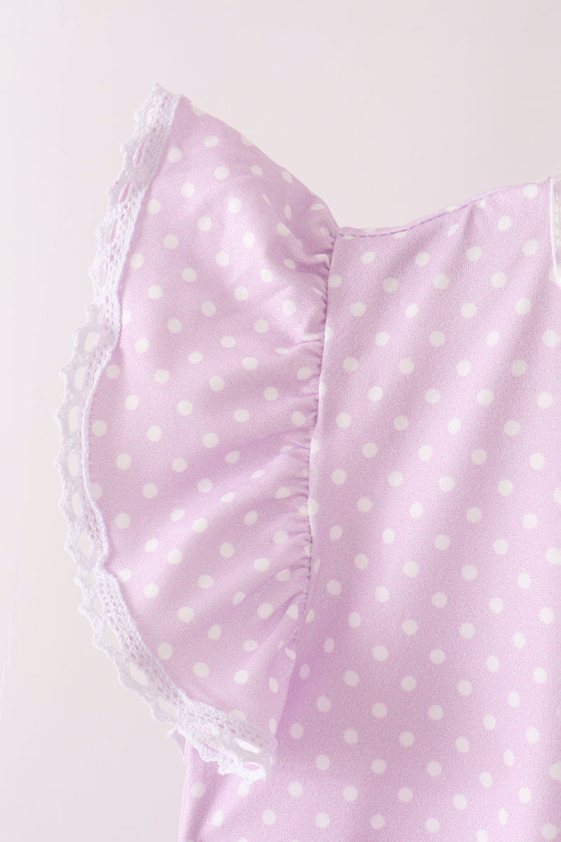 Polka dot pocket ruffle pants set - Lavender