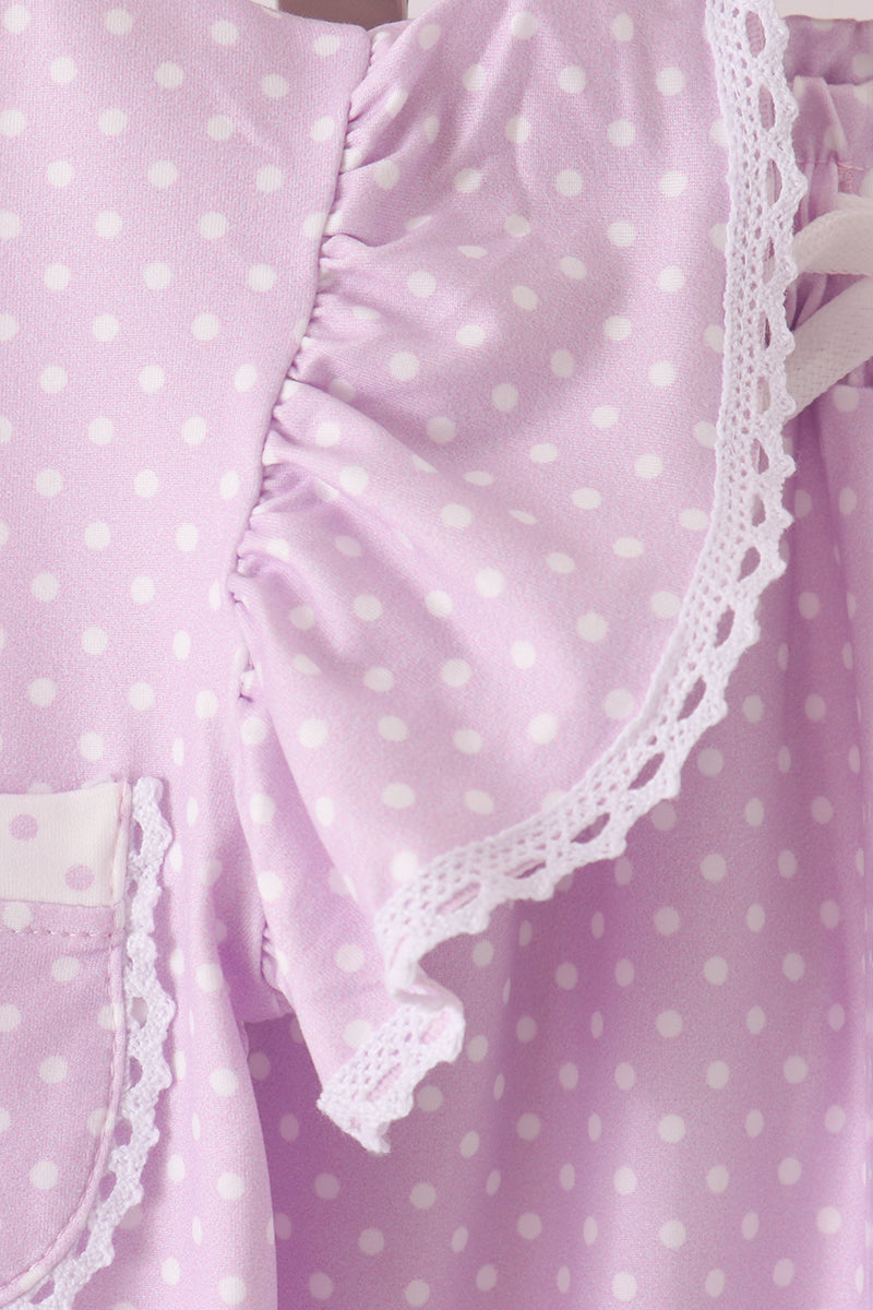 Polka dot pocket ruffle pants set - Lavender