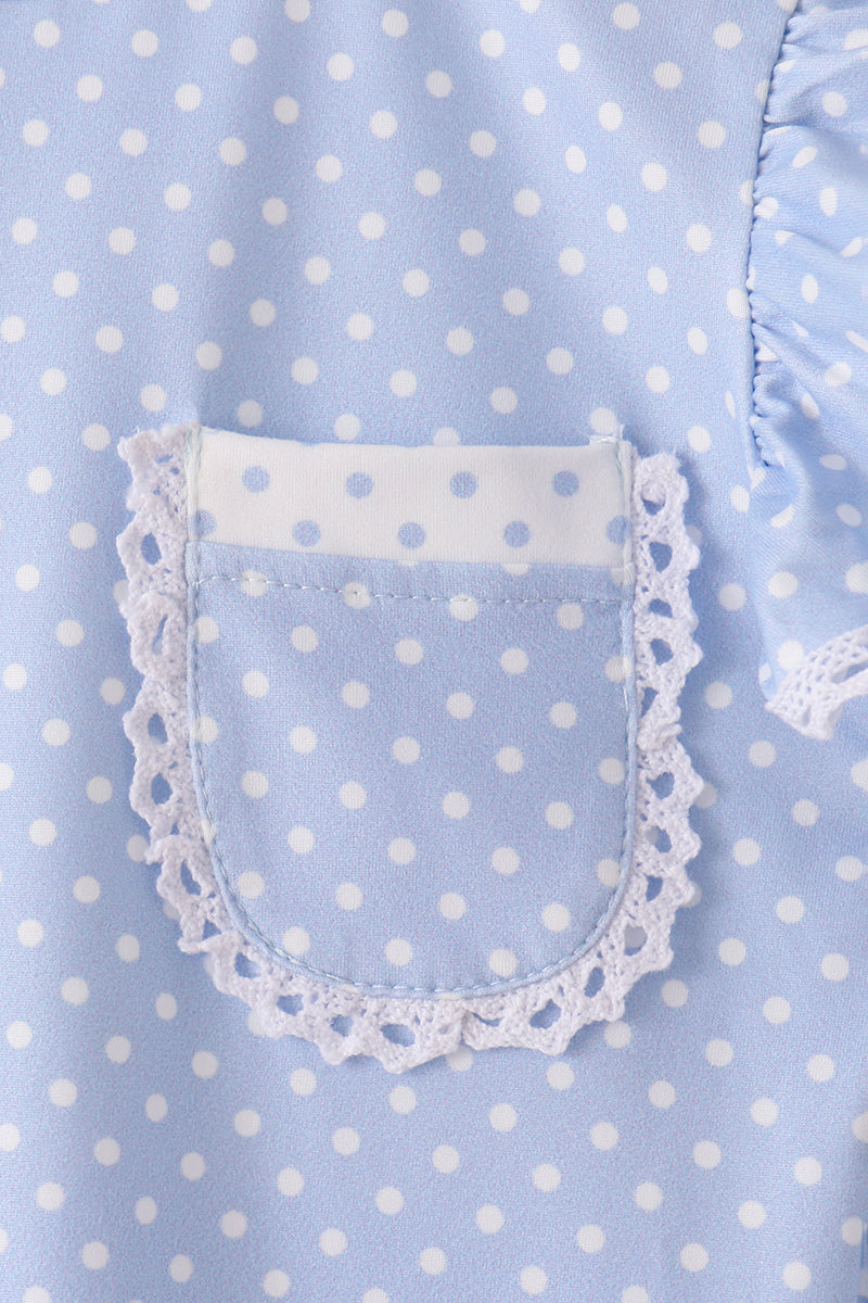 Polka dot pocket ruffle pants set - Blue
