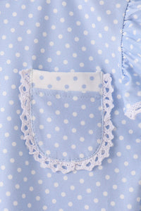 Polka dot pocket ruffle pants set - Blue