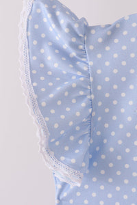 Polka dot pocket ruffle pants set - Blue
