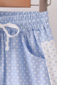 Polka dot pocket ruffle pants set - Blue