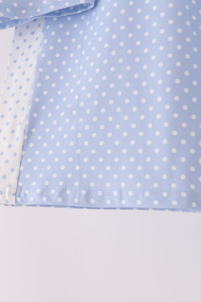 Polka dot pocket ruffle pants set - Blue