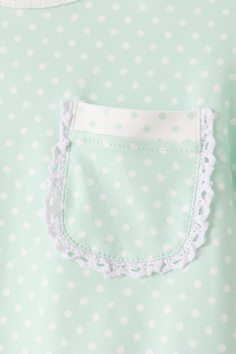 Polka dot pocket ruffle pants set - Green