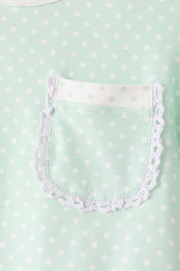 Polka dot pocket ruffle pants set - Green