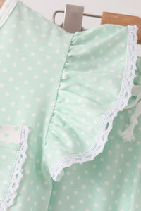 Polka dot pocket ruffle pants set - Green