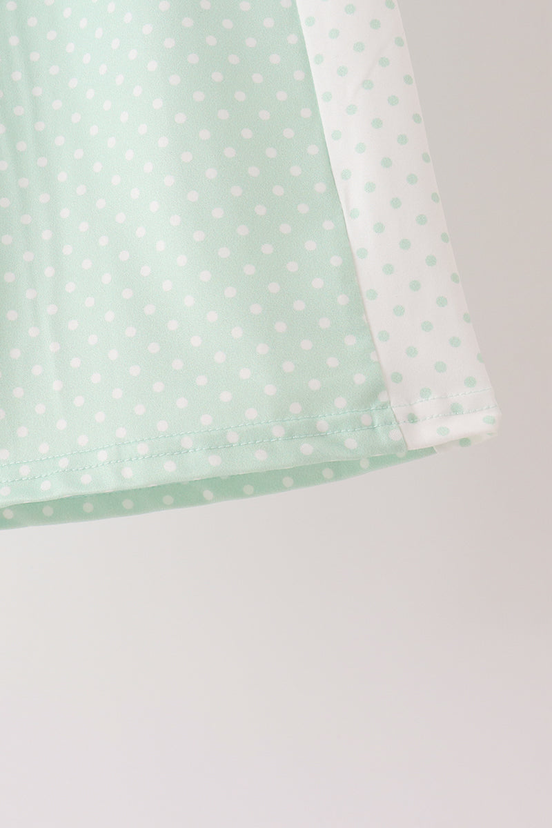 Polka dot pocket ruffle pants set - Green