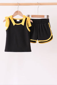 Black bow active shorts set
