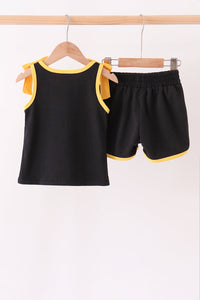 Black bow active shorts set