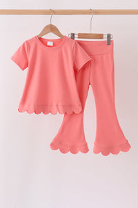 Scalloped active pants set - Coral