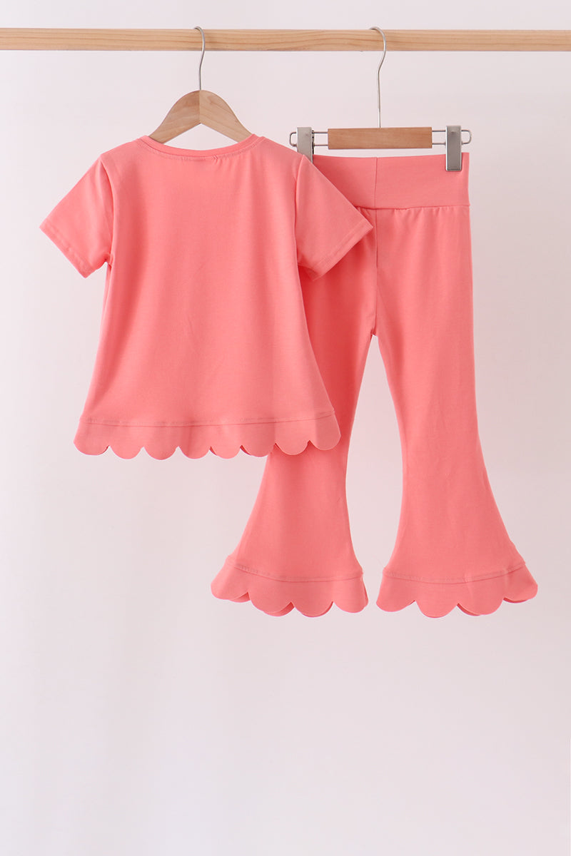 Scalloped active pants set - Coral