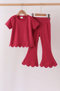 Scalloped active pants set - Maroon