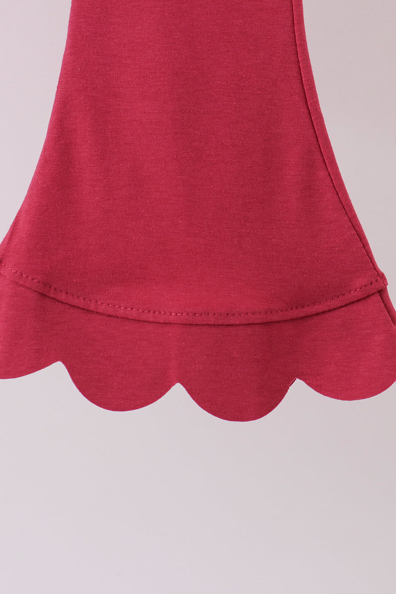 Scalloped active pants set - Maroon