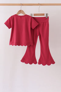 Scalloped active pants set - Maroon