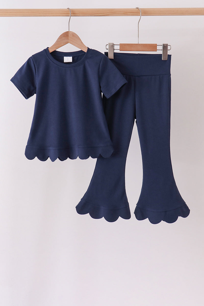 Scalloped active pants set - Navy