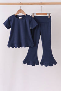 Scalloped active pants set - Navy