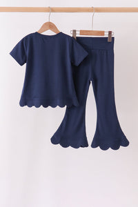 Scalloped active pants set - Navy