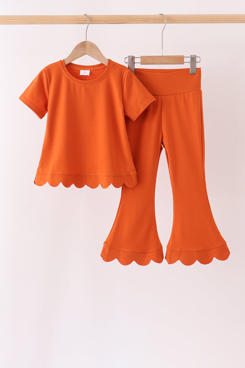 Scalloped active pants set - Orange