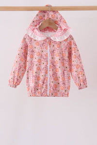 Pumpkin floral print ruffle coat