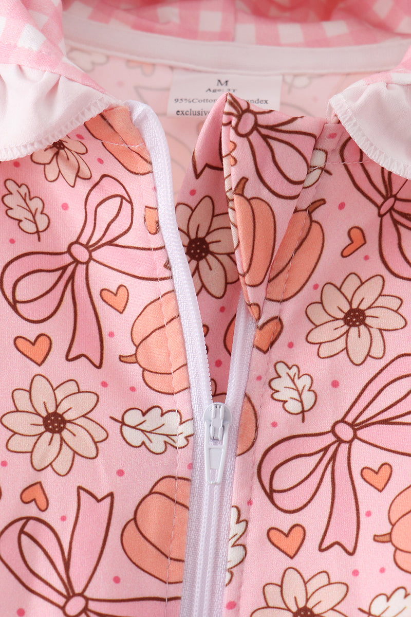 Pumpkin floral print ruffle coat