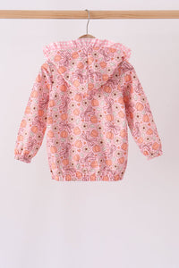 Pumpkin floral print ruffle coat