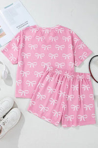 Valentine Bow Waffle Knit T-Shirt and Shorts Set - Essential Southern Charm
