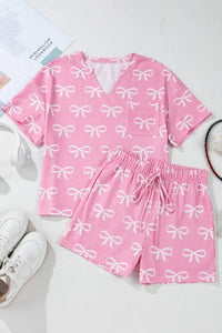 Valentine Bow Waffle Knit T-Shirt and Shorts Set - Essential Southern Charm