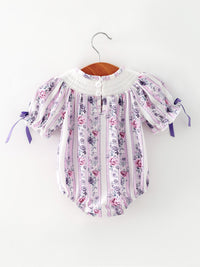Fall Purple Floral Smocked Embroidered Baby Girl Romper