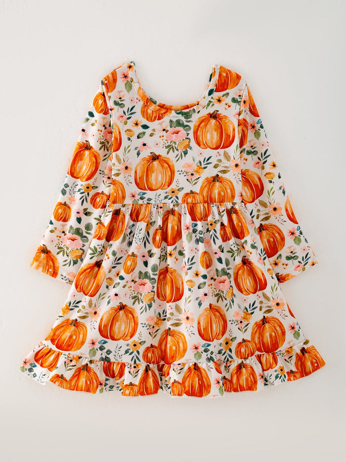 Pumpkin Print Long Sleeve Dress
