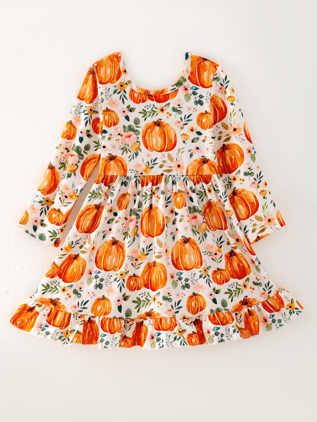 Pumpkin Print Long Sleeve Dress