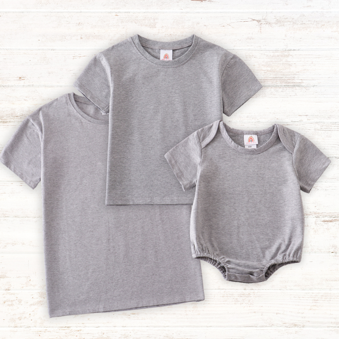 Gray Blank Basic T-Shirt Adult Kids And Baby Bubble - Essential Southern Charm