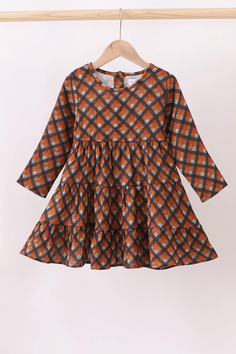 Premium Brown Plaid Muslin Dress - Essential Southern Charm