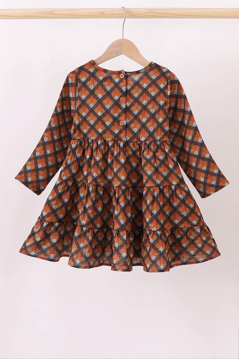 Premium Brown Plaid Muslin Dress - Essential Southern Charm