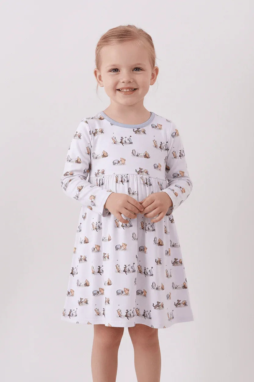 Premium Blue Character Print Bamboo Dress - Essential Southern Charm