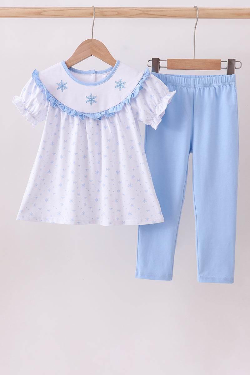 Premium Blue Snow Bow Pants Set - Essential Southern Charm