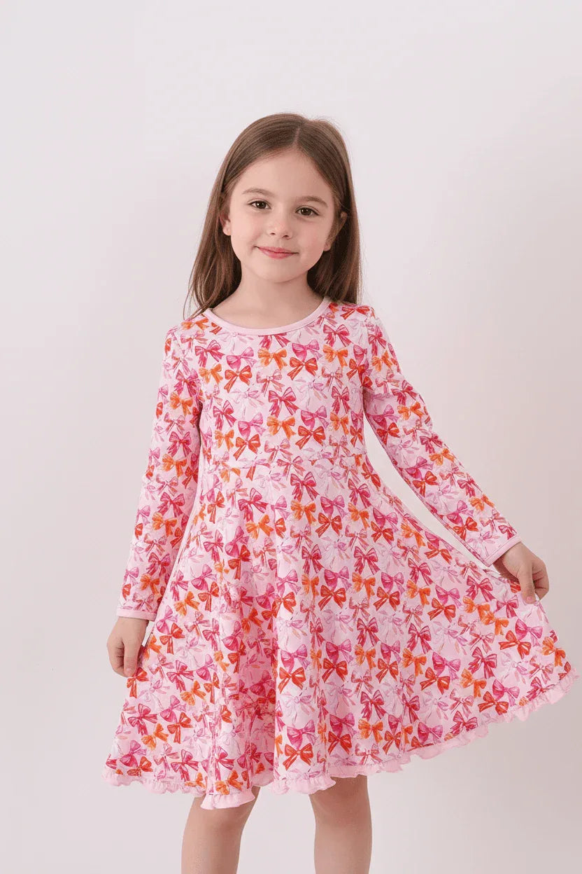 Premium Berry Blossom Bows Ruffle Bamboo Dress - Essential Southern Charm