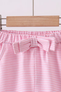 Premium Pink&white stripe bow shorts