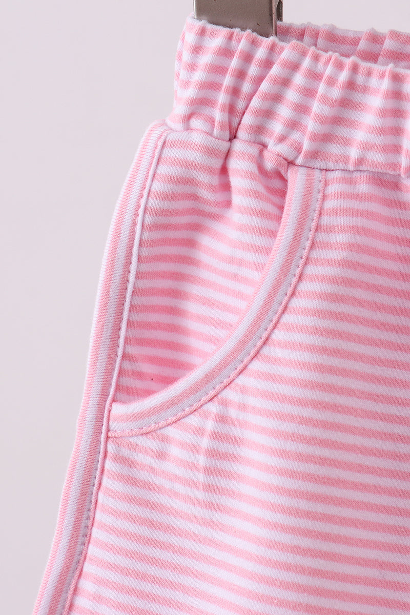Premium Pink&white stripe bow shorts