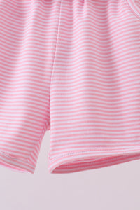 Premium Pink&white stripe bow shorts
