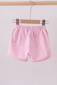 Premium Pink&white stripe bow shorts