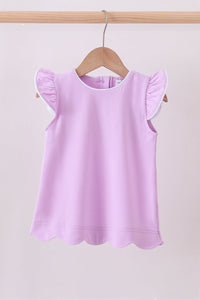Flutter sleeve scalloped top - Purple