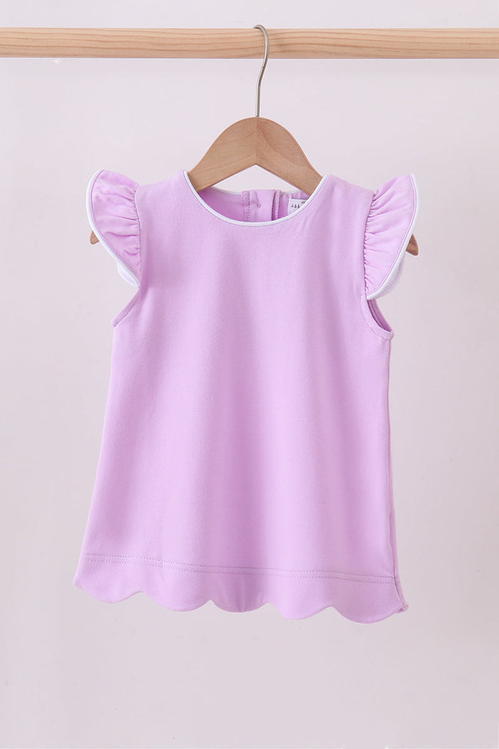 Flutter sleeve scalloped top - Purple