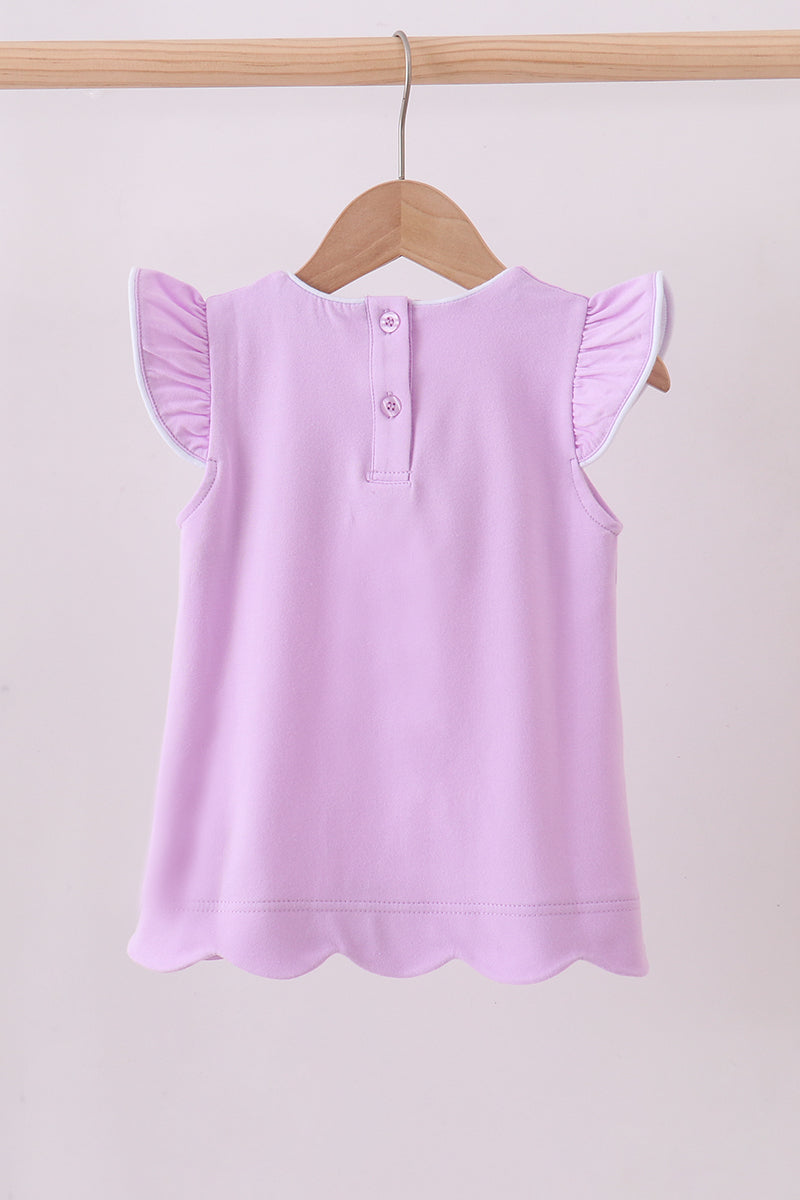 Flutter sleeve scalloped top - Purple