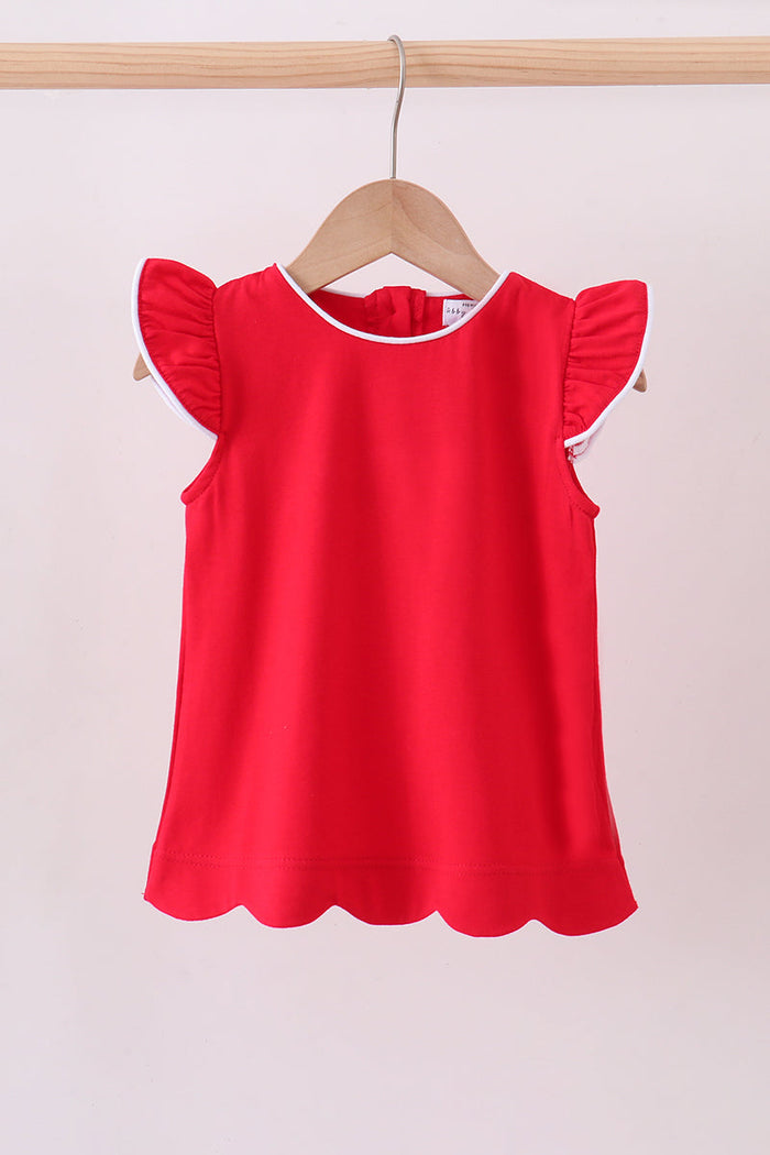 Flutter sleeve scalloped top - Red