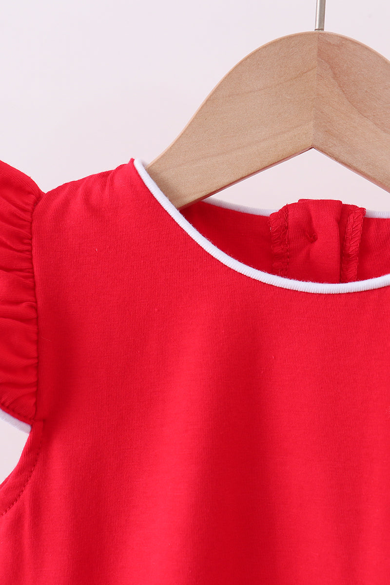 Flutter sleeve scalloped top - Red