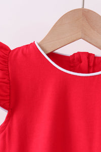 Flutter sleeve scalloped top - Red