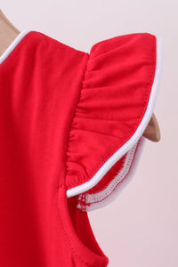 Flutter sleeve scalloped top - Red